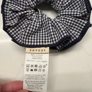 Sezane | Accessories | Navy Gingham Scrunchie | Poshmark